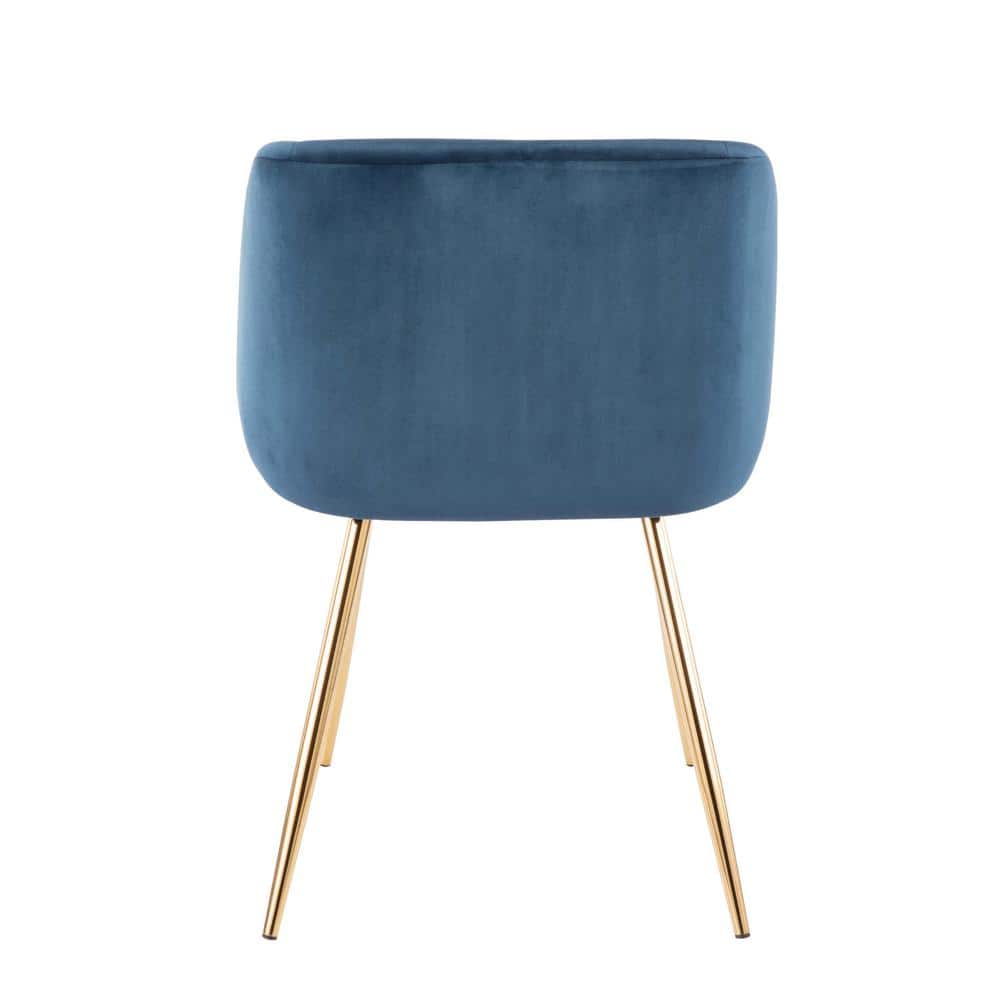 Mid-Century Blue Velvet Upholstered Arm Chair with Metal Legs