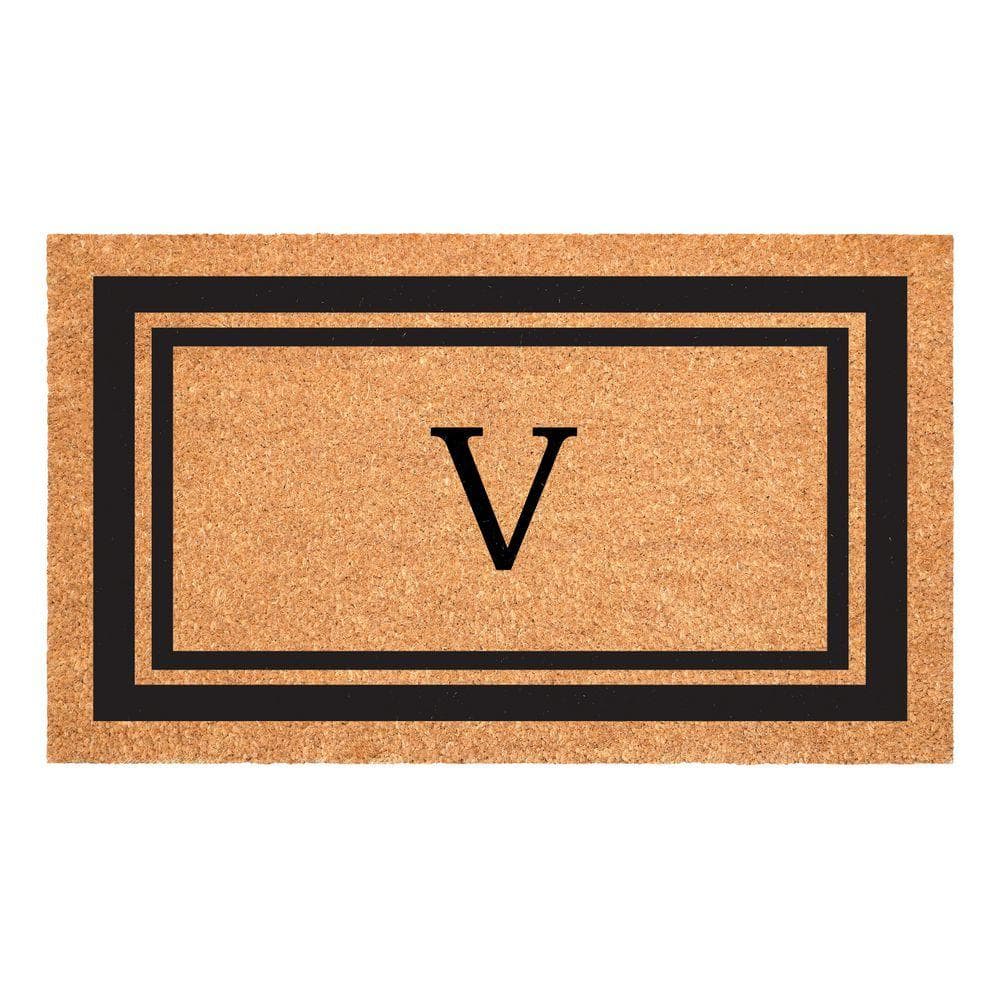 Calloway Mills Black Border Monogram Door Mat 18 in. x 30 in. (Letter V)