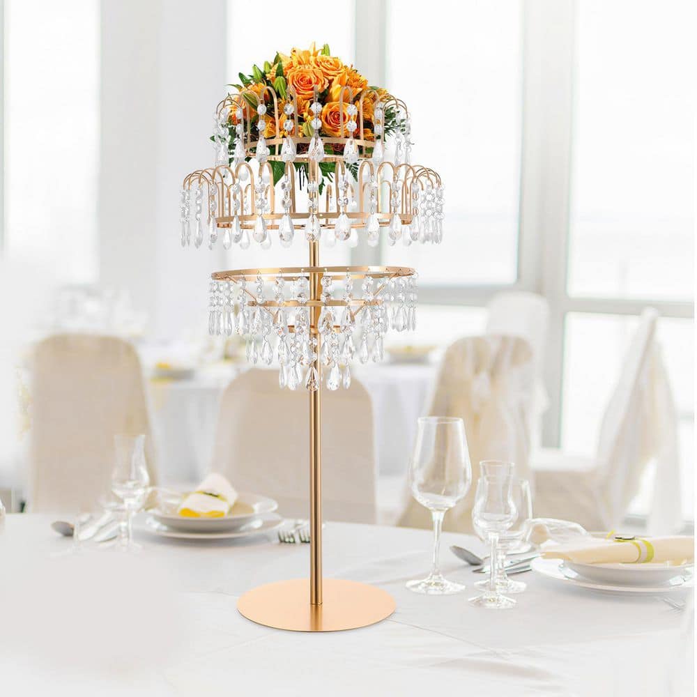 Gold 15.75 in. Iron Acrylic Decor Round Floor/Tabletop Wedding Flower Decorative Stand Birthday Party Centerpieces price history on PriceWatchPro