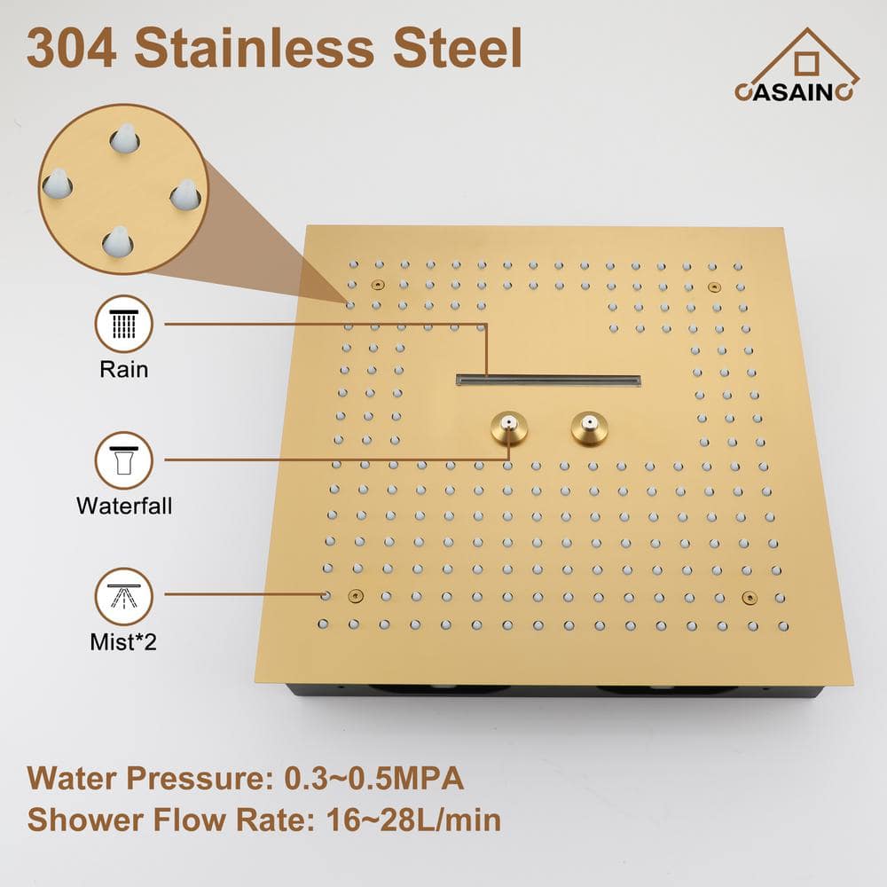 Brushed Gold 16" LED Rain Shower Set with Handheld