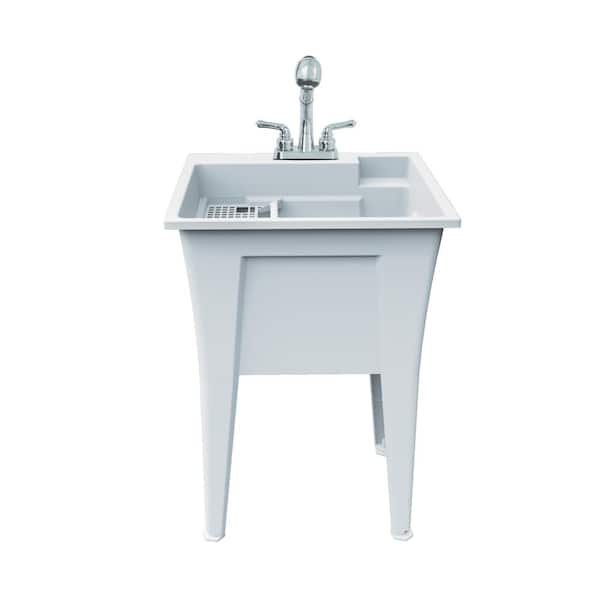 RUGGED TUB 24 in. x 22 in. Polypropylene Granite Laundry Sink with 2 Hdl Non Metallic Pullout Faucet and Installation Kit