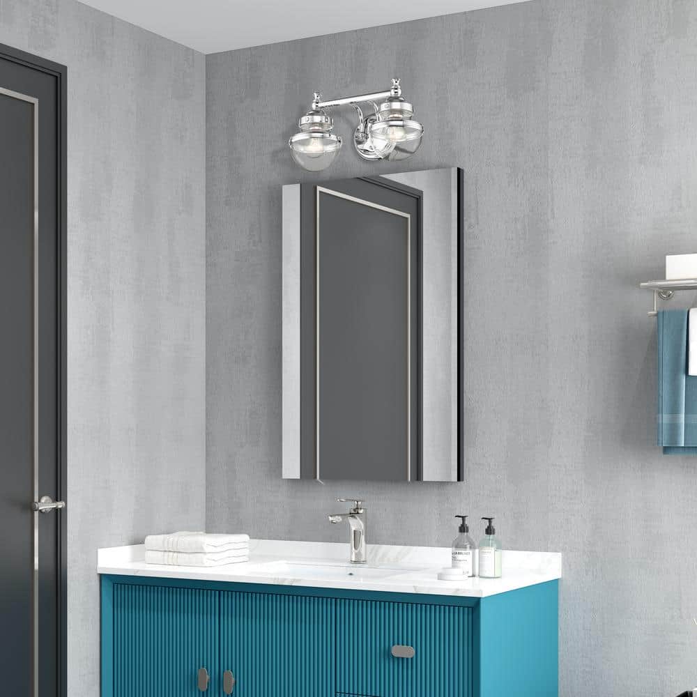 Oldwick Polished Chrome 2-Light Vanity with Hand Blown Clear Glass