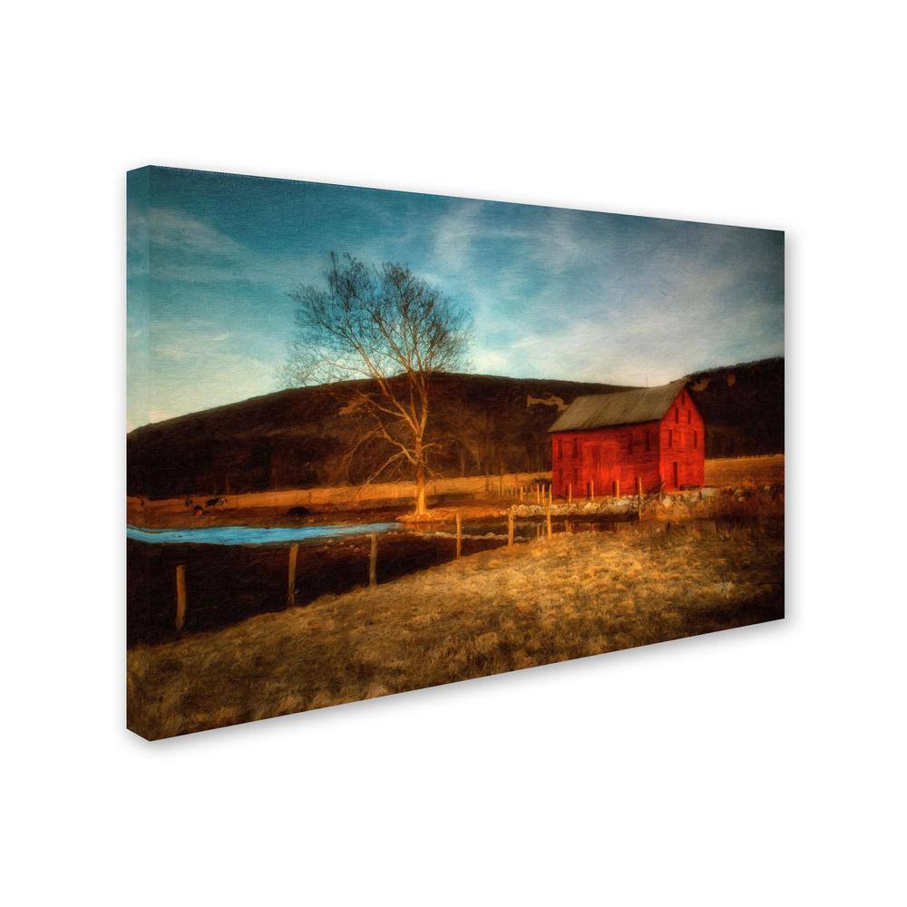 Red Barn at Twilight Landscape Canvas Art 22" x 32"