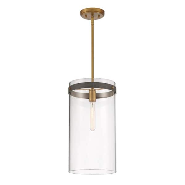Designers Fountain Reflecta 60-Watt 1-Light Old Satin Brass Transitional Pendant Light with Clear Glass Shade and No Bulbs Included