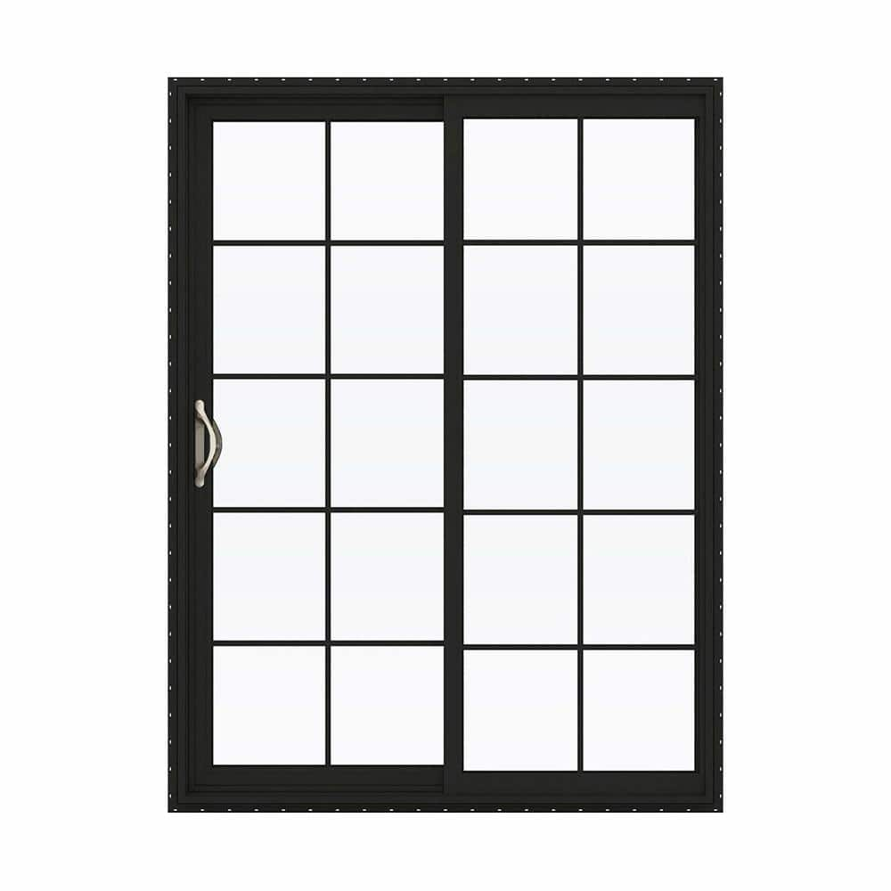 JELD-WEN 60 in. x 80 in. V-2500 Series Bronze FiniShield Vinyl Left-Hand 10 Lite Sliding Patio Door w/White Interior