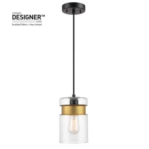 Globe Electric Dionne 1-Light Matte Black Pendant Light with Brass Accents and Clear Glass Shade
