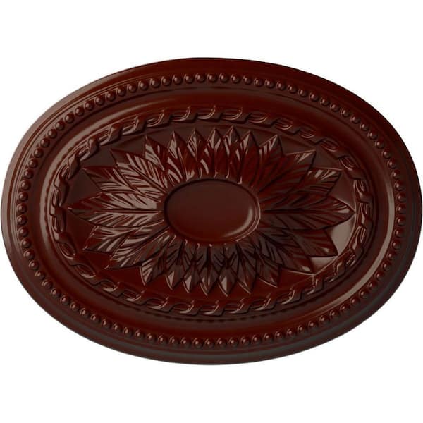 Ekena Millwork 18-1/2" W x 13-1/2" H x 1-7/8" Saverne Urethane Ceiling Medallion, Brushed Mahogany