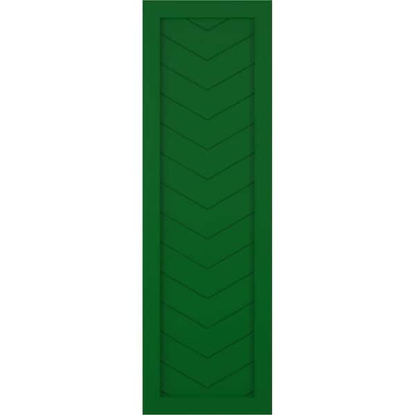 Ekena Millwork 12 in. x 65 in. PVC Single Panel Chevron Modern Style Fixed Mount Board and Batten Shutters in Viridian Green