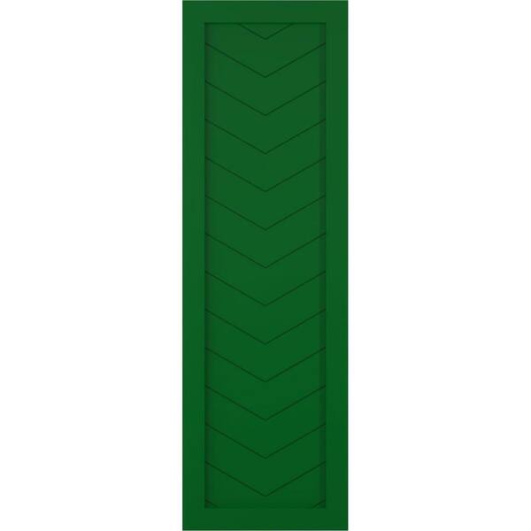 Ekena Millwork 18 in. x 42 in. PVC Single Panel Chevron Modern Style Fixed Mount Board and Batten Shutters Pair in Viridian Green