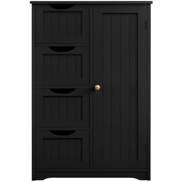 Dracelo 22 in. W x 12 in. D x 32.5 in. H Black Linen Cabinet with 4 Drawers and 1 Cupboard