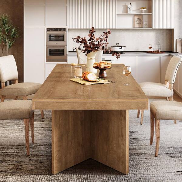 BYBLIGHT Roesler Brown Wood 63 in. Pedestal Dining Table Seats 4-6