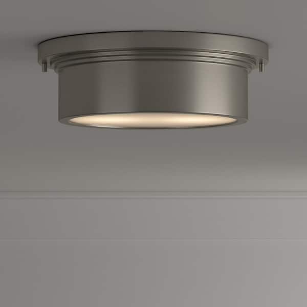 Hampton Bay Oxnard 13 in. 2-Light Brushed Nickel Round Flush Mount with Glass Shade