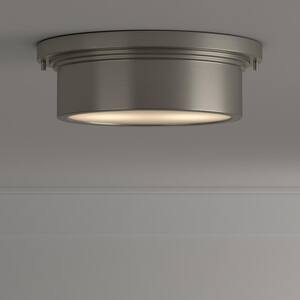 Oxnard 13 in. 2-Light Brushed Nickel Round Flush Mount with Glass Shade