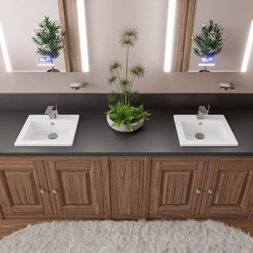 White Ceramic Square Drop-In Bathroom Sink with Overflow