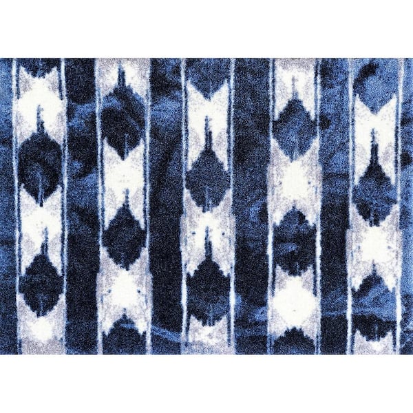 Studio 67 INDIGO Washable Navy White 2 ft. 3 in. x 1 ft. 5 in. Small Mat Floor Mat Area Rug