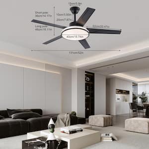 52 in. Indoor Black Modern 6-Speed Ceiling Fan with Adjustable White Integrated LED, Reversible Motor and Remote