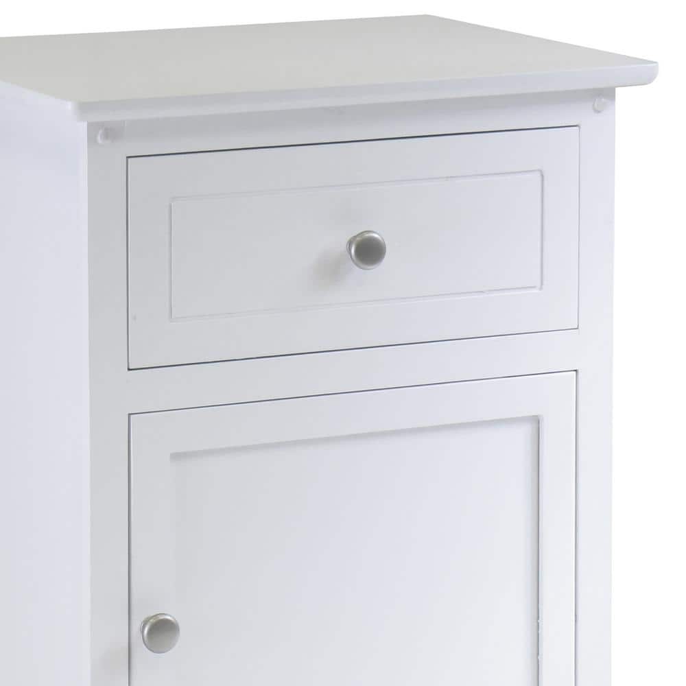 Eugene Transitional White Wood Nightstand with Drawer and Cabinet