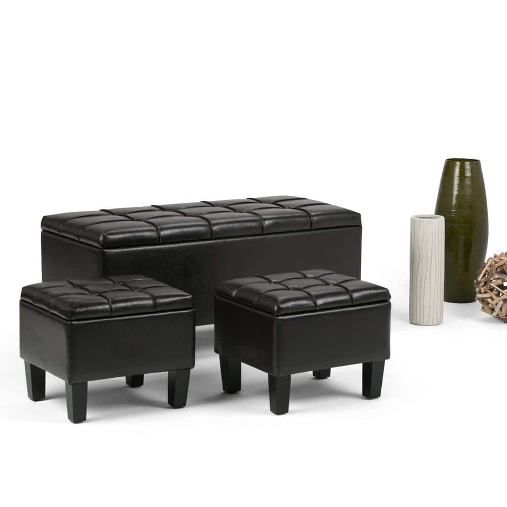 Tanners Brown Tufted Faux Leather Multipurpose Ottoman Set