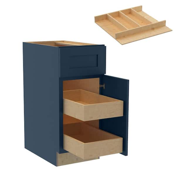 Home Decorators Collection Newport 15 in. W x 24 in. D x 34.5 in. H Assembled Plywood Base Kitchen Cabinet in Mythic Blue with 2ROT Utility RH
