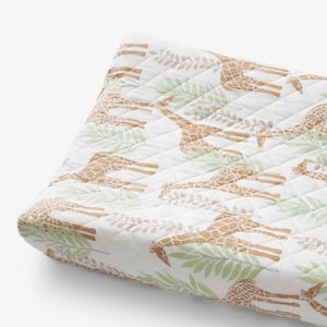 Percale Changing Mat Cover Floral Moss