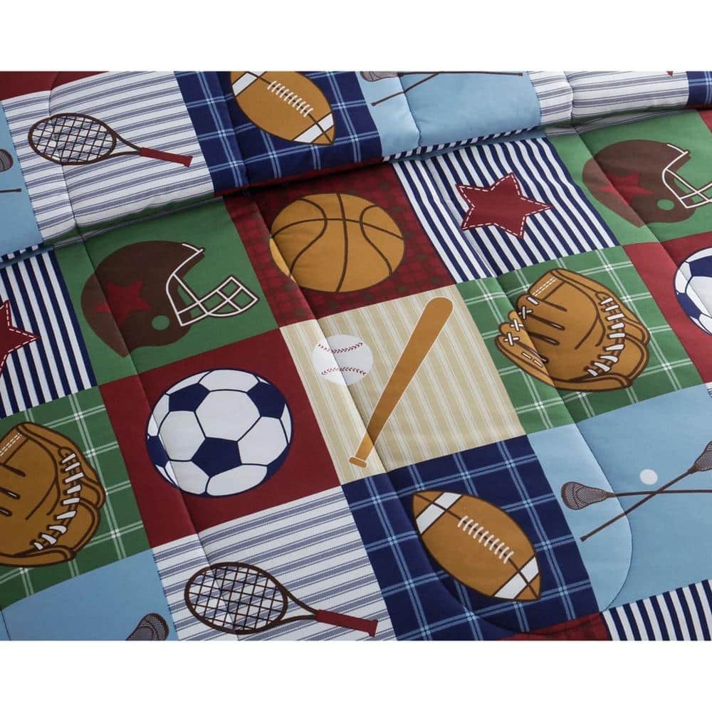 Navy Twin Microfiber Sports Theme Reversible Bedspread Set