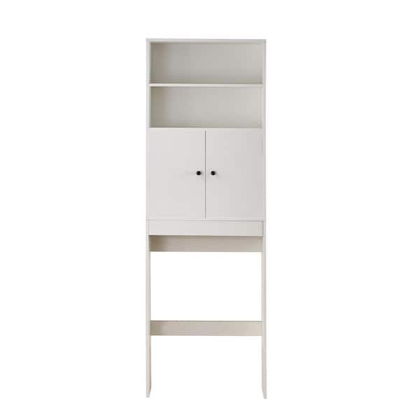 FUNKOL 24.8 in. x 7.87 in. x 76.77 in. White MDF Household Toilet Cabinet with 2-Barn Doors