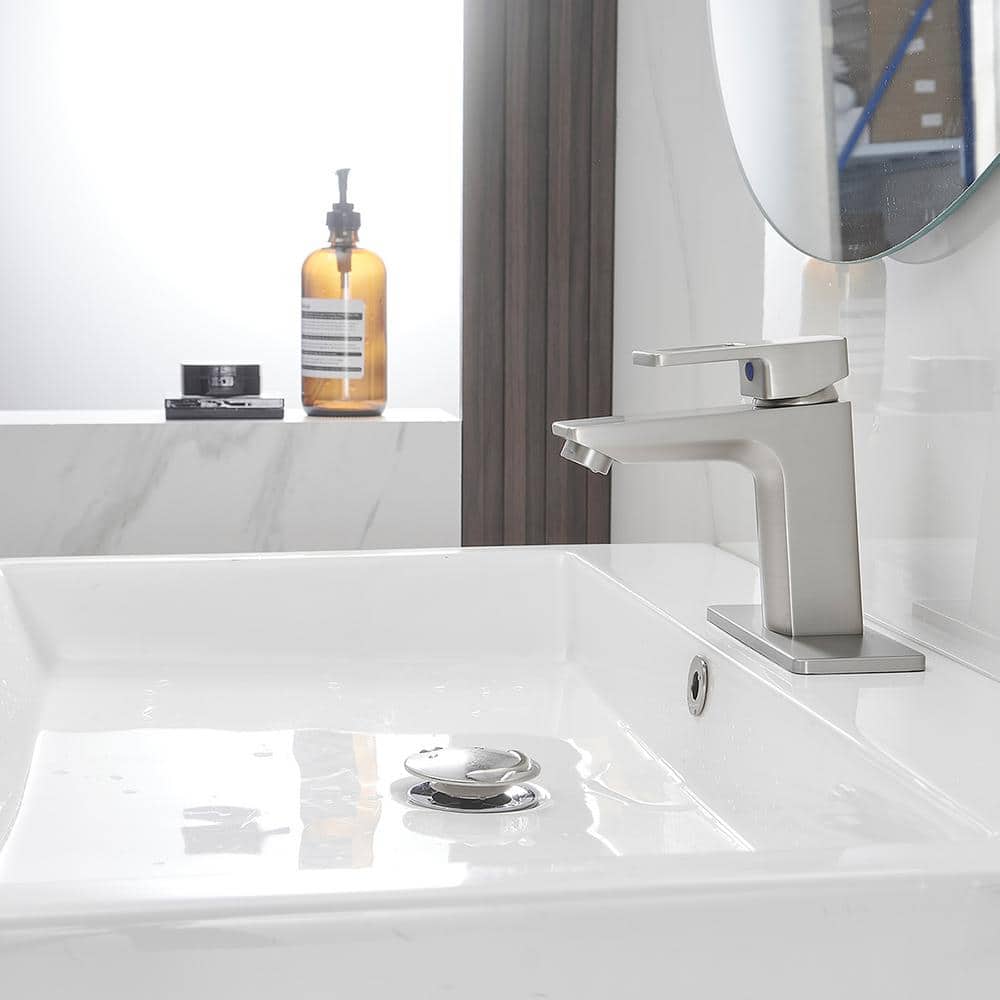 Brushed Nickel Single Handle Bathroom Faucet with Pop-Up Drain
