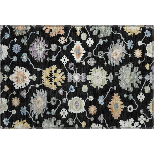 Mayfield Premium Machine Washable Abstract AMF2532 Black 2 ft. x 3 ft. Accent Rug