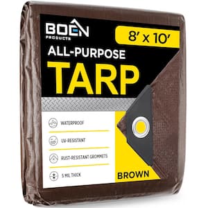 8 ft. x 10 ft. Multi-Purpose Brown Poly Tarp Cover 5 Mil Thick Weave Material, Waterproof