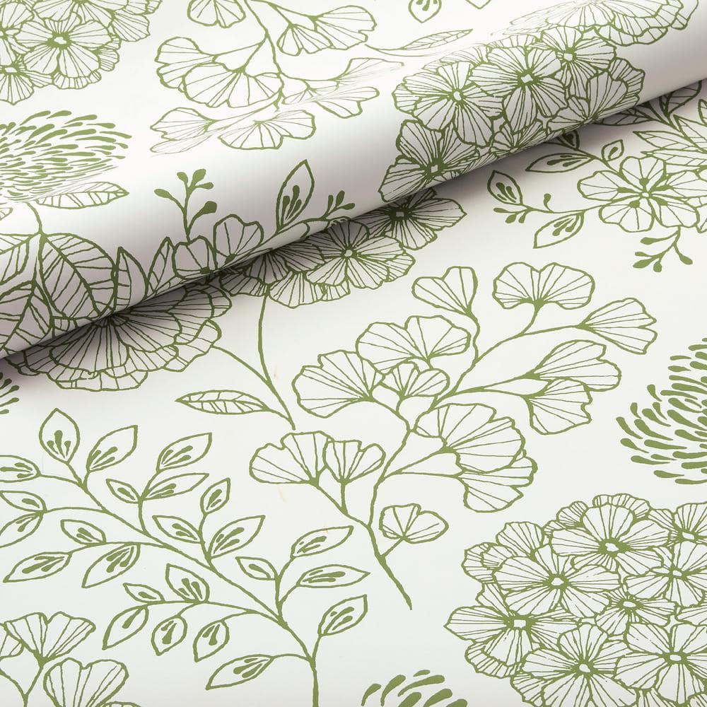 Sage Green Floral Non-Pasted Washable Wallpaper Roll