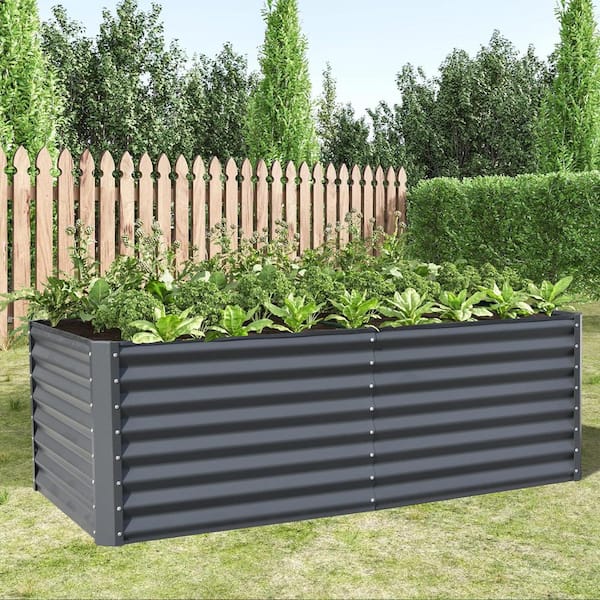 Boyel Living 6 x 3 x 2 ft. Steel Galvanized Raised Garden Bed, Outdoor Planter Garden Boxes Large Metal Planter Box in Gray