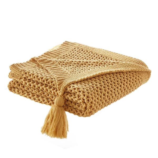 HomeRoots Charlie Yellow Solid Color Acrylic Throw Blanket