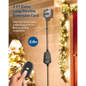 Outdoor Wireless Remote Control Outlet with 2 FT Extension Cord for String Lights, 100 ft. Range