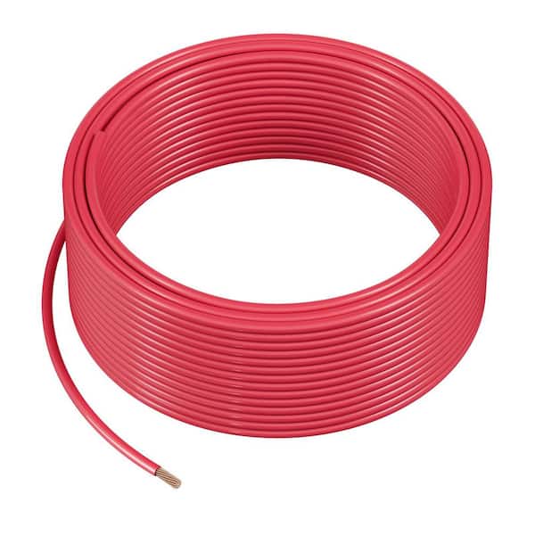 50ft. 10 / 1 THHN Wire 19-Stranded OFC Copper Nylon Jacket Rated for 600V Pre-Cut Length Stranded Non-Grounded (Red)