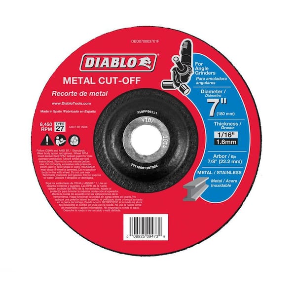 DIABLO 7 in. x 1/16 in. x 7/8 in. Metal Cut-Off Disc with Type 27 Depressed Center