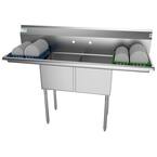 60 in. Freestanding Stainless Steel 2 Compartments Commercial Sink with Drainboard