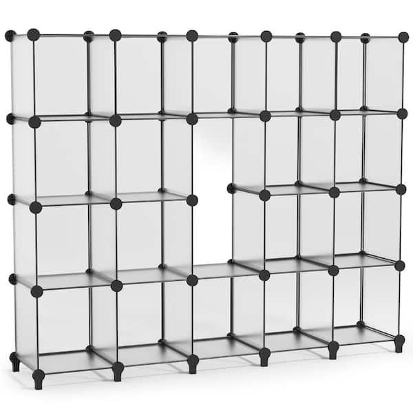50.2 in H x 61 in W x 12.25 in D Fabric 18-Cube Storage Organizer, Waterproof Cubby Shelf for Closet, Clear
