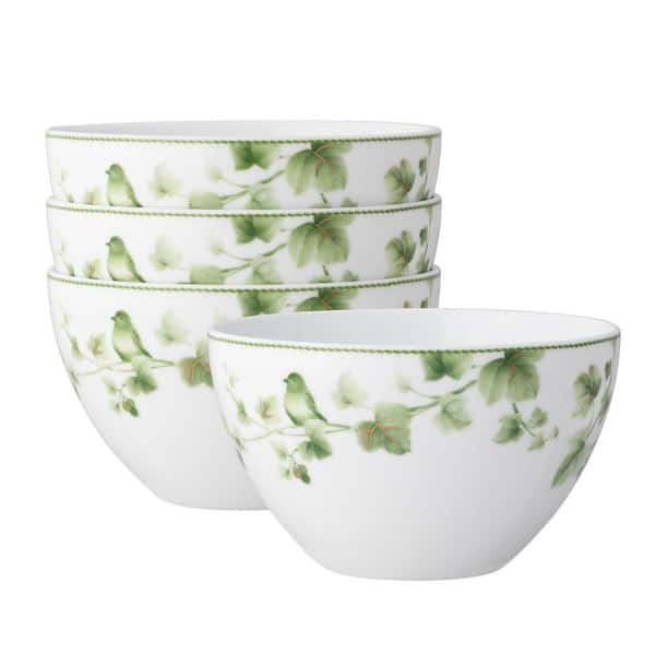 Noritake Ivy Whisper 29 fl oz., 6 in. Porcelain (Green) Cereal Bowls, Set of 4