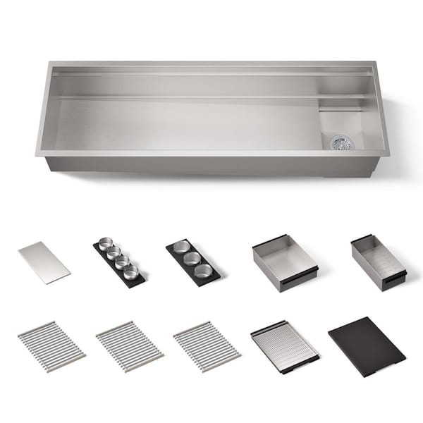 Synthos 57.75 in Undermount Single Bowl Stainless Steel Workstation Kitchen Sink with Paper Composite Accessory Bundle