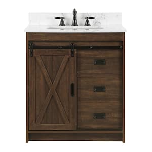 Rafter 30 in. W x 22 in. D Bath Vanity in Rustic Brown with Carrara White Engineered Stone Vanity Top with White Sink