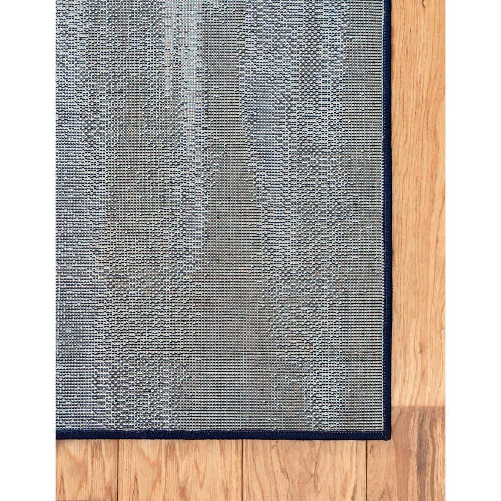 Navy Blue Abstract Synthetic 4' x 6' Area Rug