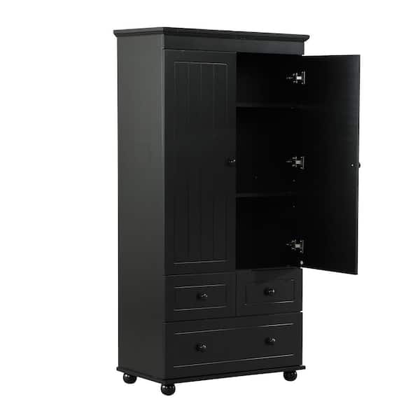 30.6 in. W x 15.8 in. D x 62.7 in. H Black Bathroom Storage Cabinet with 3-Drawers for Bathroom/Office