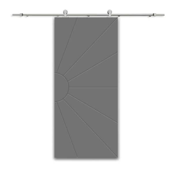 CALHOME 30 in. x 84 in. Light Gray Stained Composite MDF Paneled Interior Sliding Barn Door with Hardware Kit