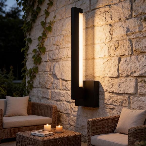 18 in. Black LED Wall Sconce 1-Light 13-Watt 3-Color Dimmable w/ Frosted Acrylic Diffuser for Hallway Stairway Entryway