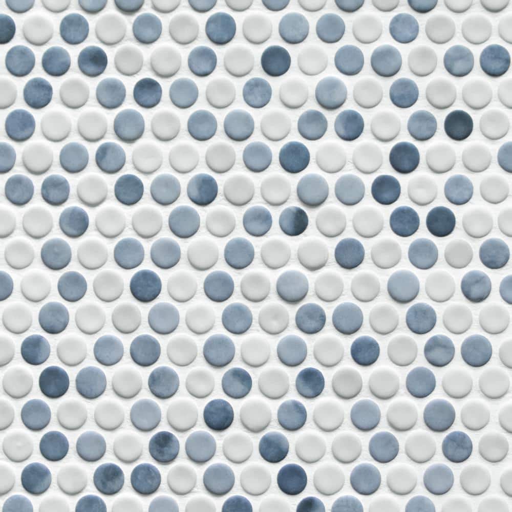 Blue Penny Round Recycled Glass Mosaic Tile 11" x 10"