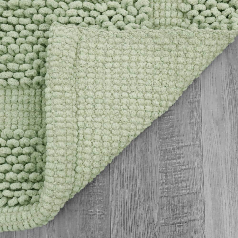 Sage Green Cotton Chenille Non-Slip Bath Mat Set