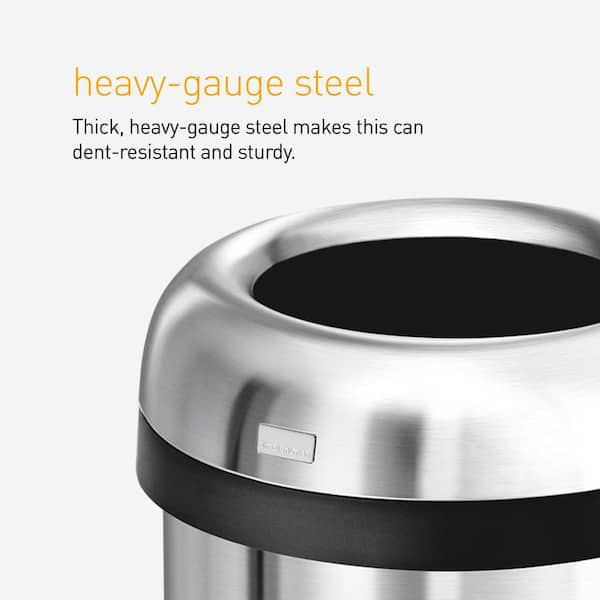 simplehuman 80L Round Open Top Commercial Trash Can, Brushed