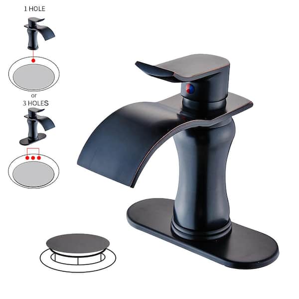 BWE Waterfall Single Hole Single-Handle Low-Arc Bathroom Faucet With Pop-up Drain Assembly in Oil Rubbed Bronze