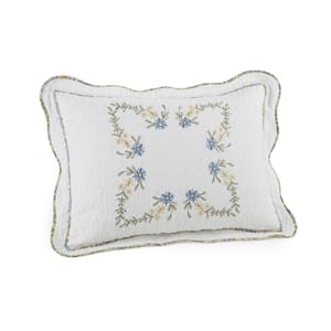 Heather White King Embroidered Cotton Pillow Sham