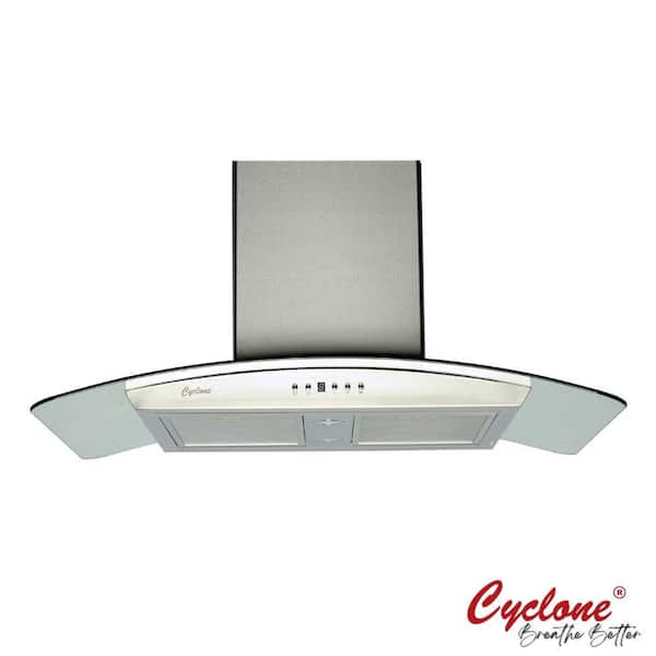 Cyclone 36 in. 550 CFM Curve Glass Accent Wall Mount Range Hood with LED Lights in Stainless Steel